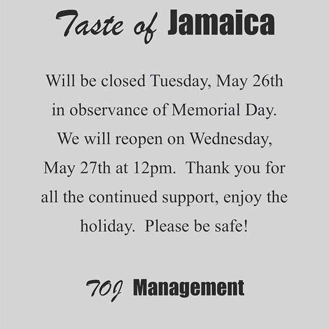 We are CLOSED today! 🚷 See you all TOMORROW on JERK FRIED CHICKEN 🍗 Wednesday&rsquo;s! 😋🇯🇲