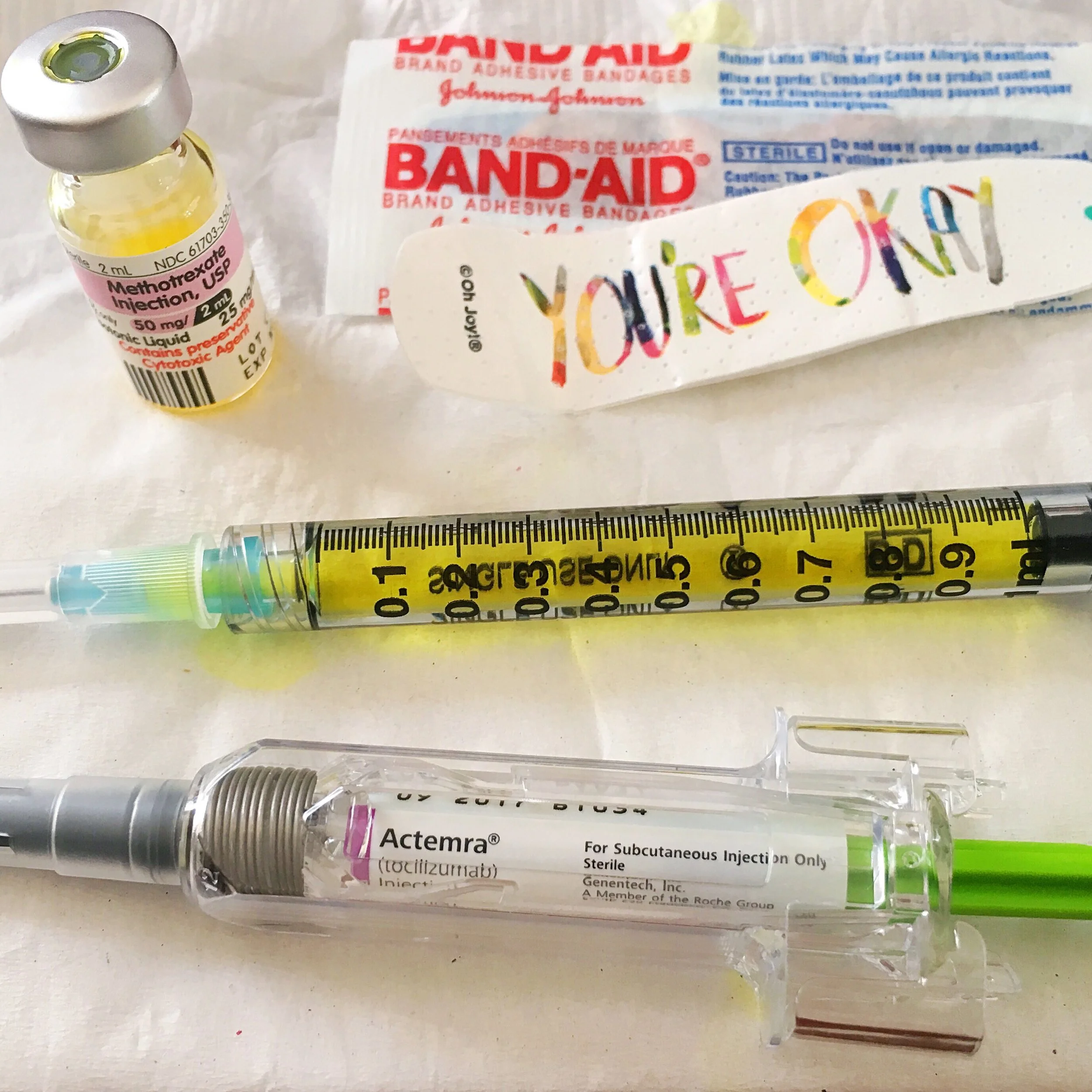 Heather's weekly methotrexate and actemra injections, 2016.