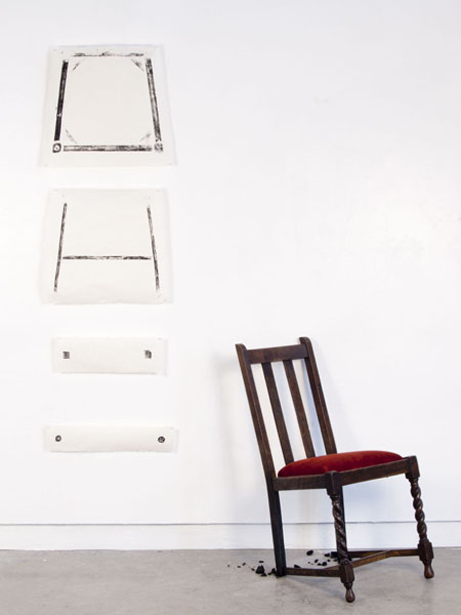  Untitled  Burned chair and relief prints on mulberry paper  2011    