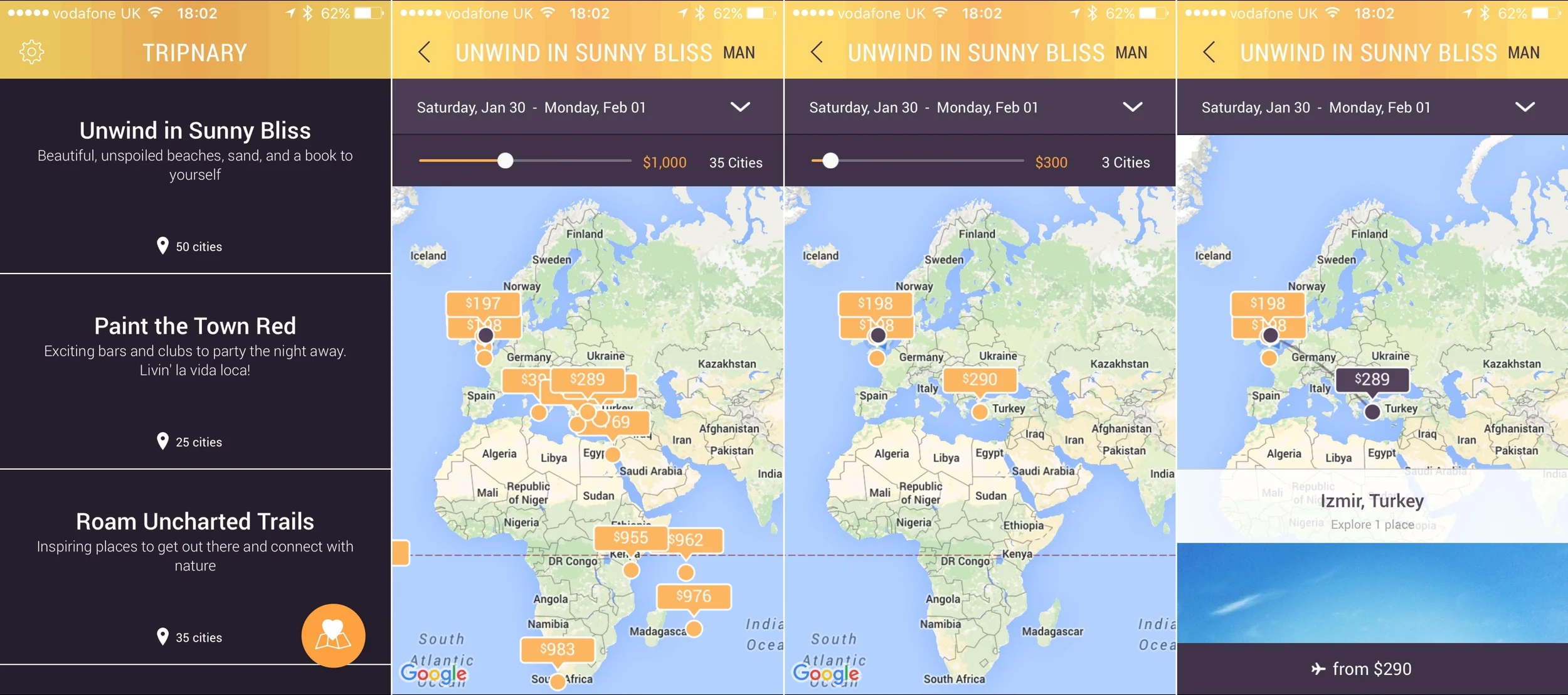 Tripnary lets you search for travel destinations based on your budget