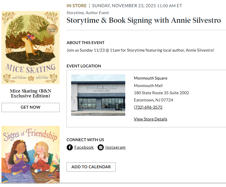 Story Time &amp; Signing at Barnes &amp; Noble Monmouth Square