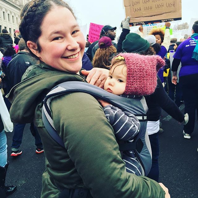 This breast feeding mama brought her baby girl to the protest this morning. #beautifulbonding #millionwomanmarch #philadelphia