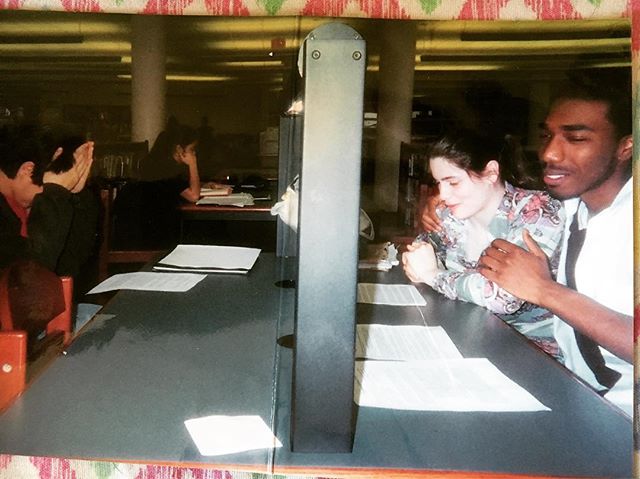 #TBT to senior year of high school. We were doing research in the library. Edwin did NOT want his photo taken.