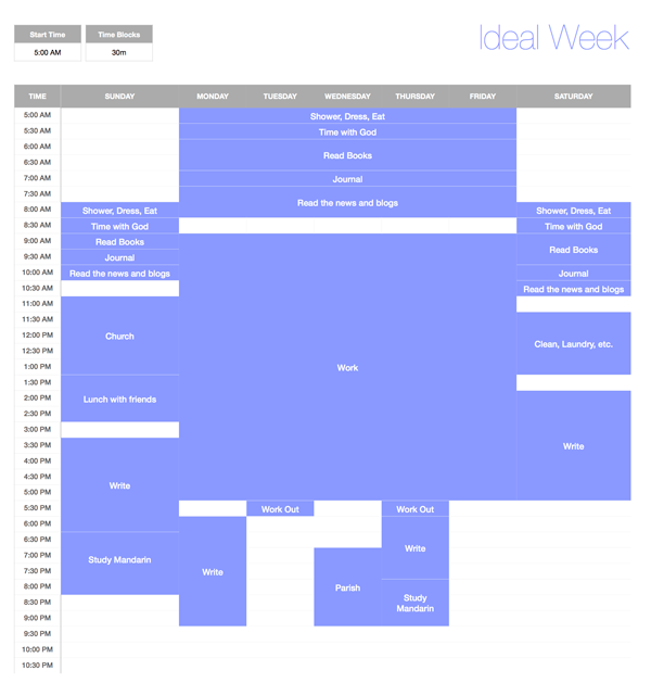 Ideal Week Calendar