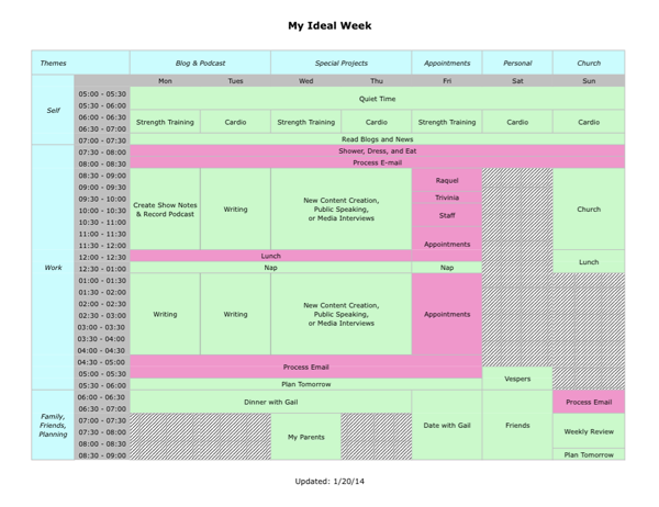 Ideal Week Calendar