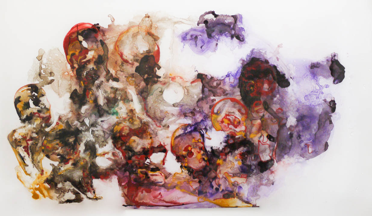 “Worlds Self-Made are Full of Monsters and Demons”, mixed media on Mylar, 35" x 69"