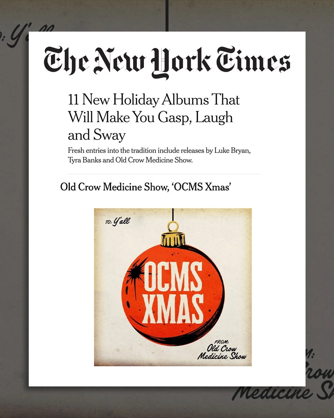 OCMS XMAS by @crowmedicine  and Christmas Time Is Here by @officialherbalpert are on @nytimes' list of new holiday albums!