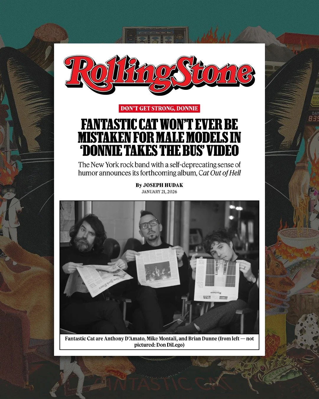Listen to @fantasticcatband's new song "Donnie Takes The Bus" off their new album Cat Out Of Hell (out on 4/10 via Missing Piece Records) now through @rollingstone!
