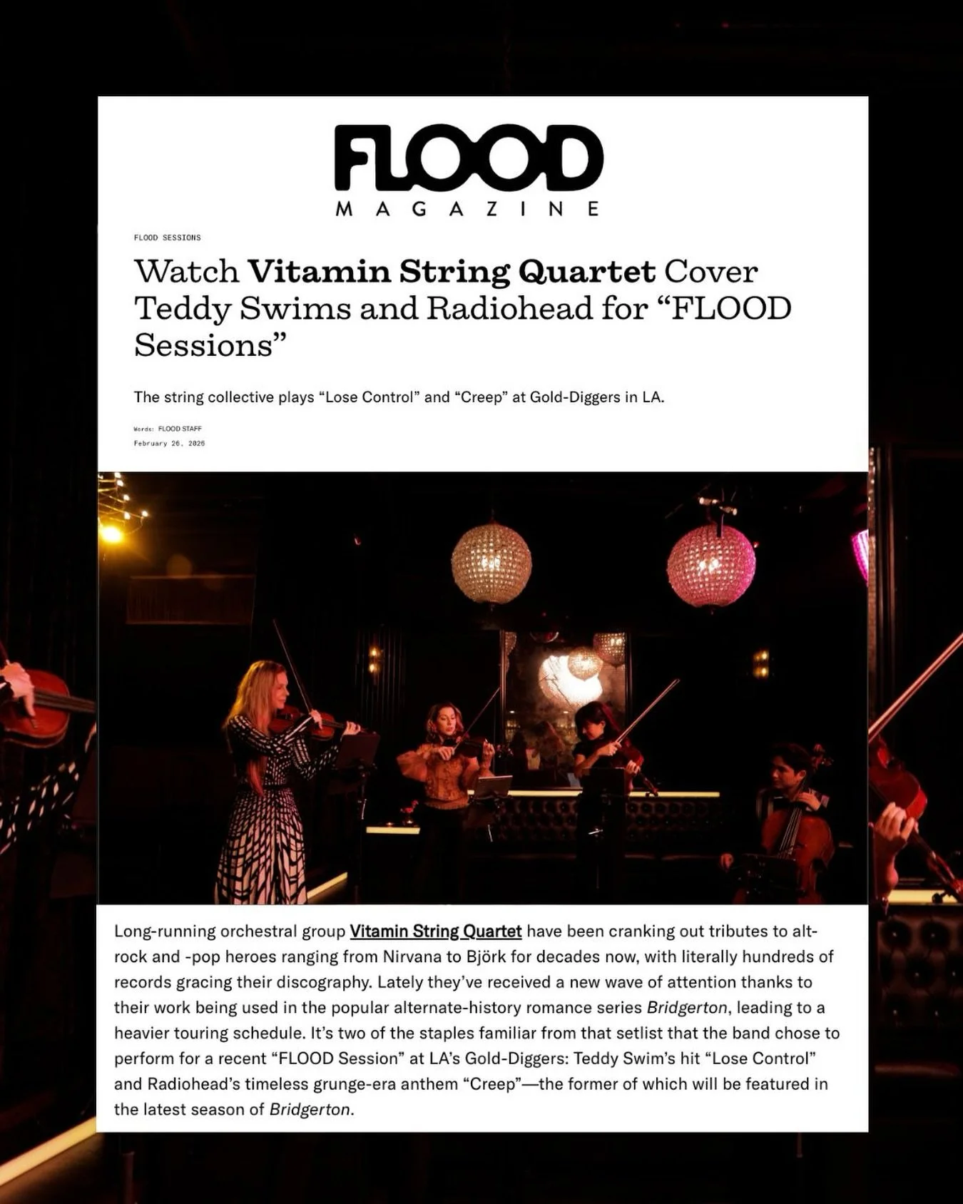 @vitaminstringquartet puts their classical music spin on Teddy Swims and Radiohead for @floodmagazine.