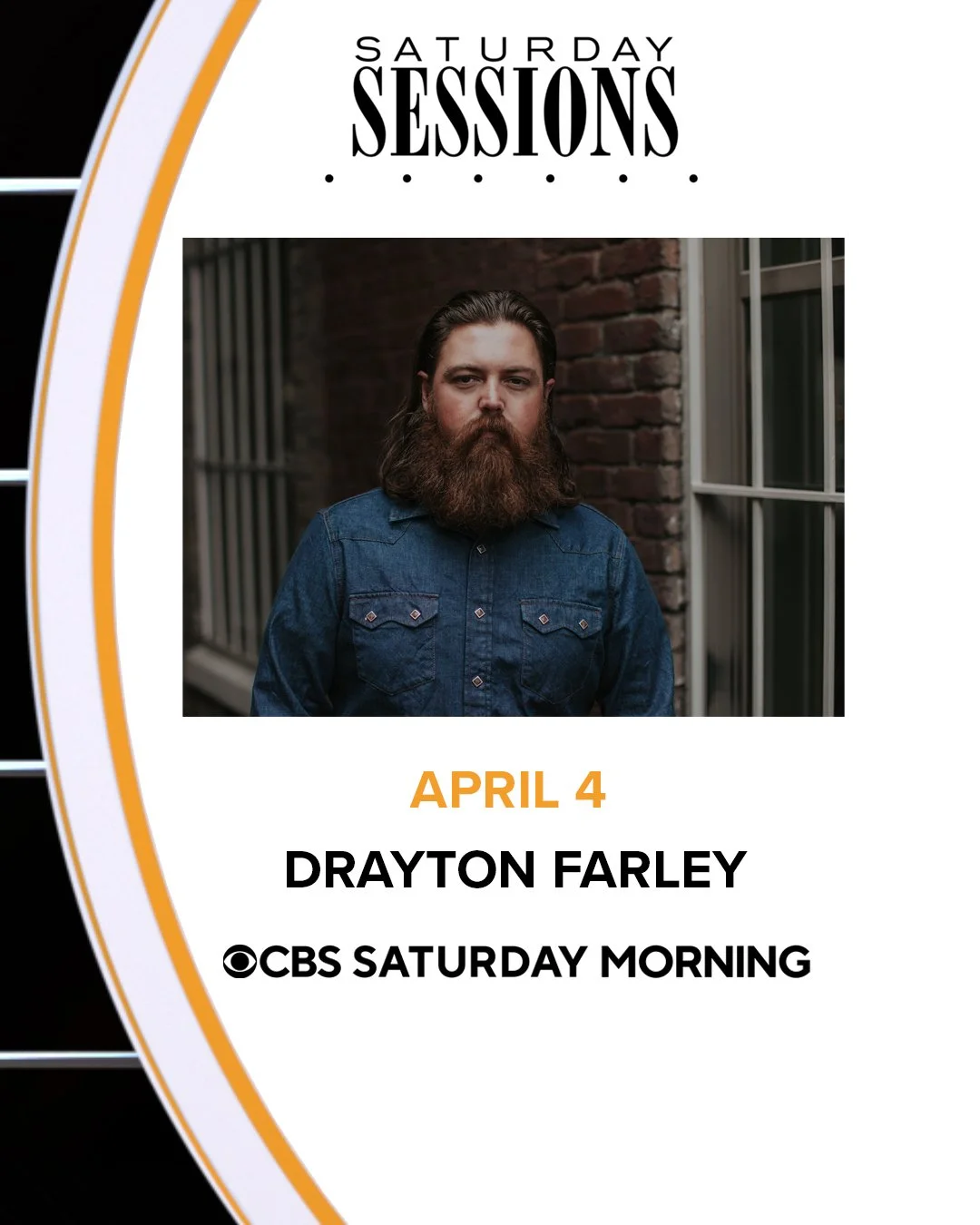@draytonfarleymusic  makes his national TV debut on @cbssaturday "Saturday Sessions" this Saturday, April 4th! New album A Heavy Duty Heart out now!
