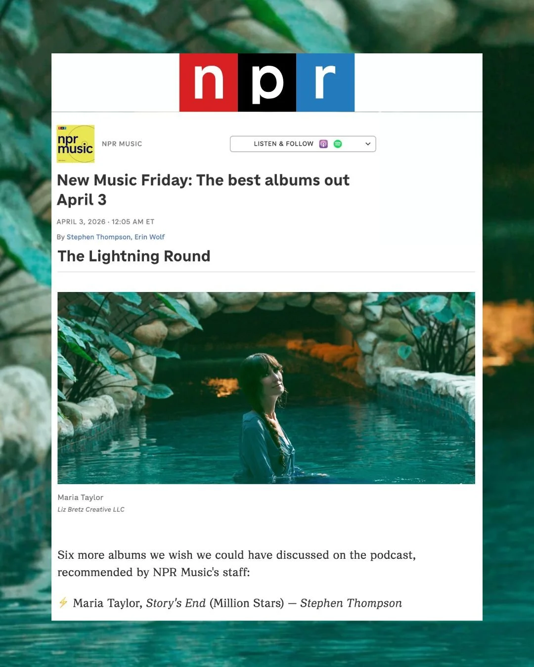 Thanks to @nprmusic for including @mariataylor1111's new album 'Story's End' in the lightning round of their New Music Friday Podcast!