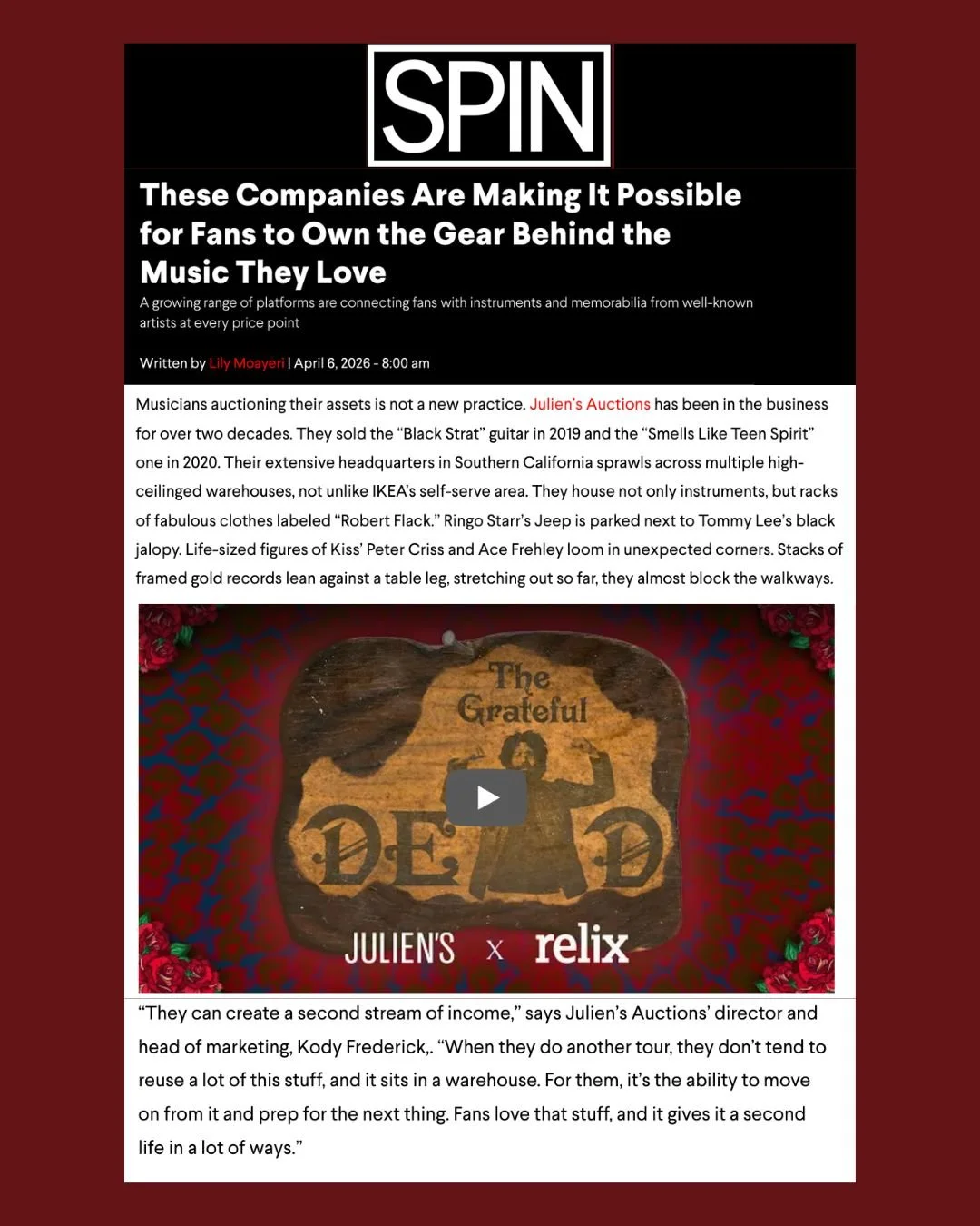 From backstage to the auction block. This month @spinmag goes behind the scenes with @juliens_auctions to share tales of Icons, artifacts, and a whole lot of rock nostalgia.