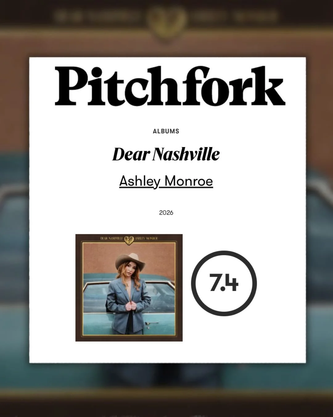 "Dear Nashville succeeds because @ashleymonroemusic&rsquo;s songs are rueful rather than bitter, determined and occasionally defiant but never defeated... [the album] is not about settling a score or bitching about airplay or moaning about label