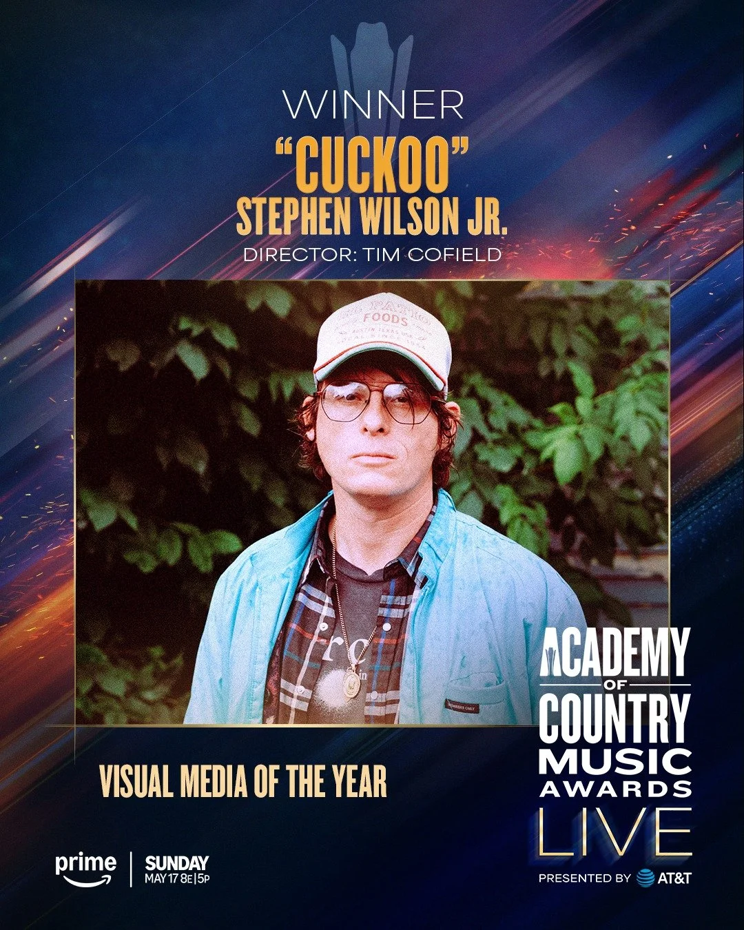 @stephen.wilson.jr is now a first-time @acmawards winner! Congrats to Stephen and co-director Tim Cofield for winning Visual Media of the Year for the official video for "Cukoo" at this year's ACMs.