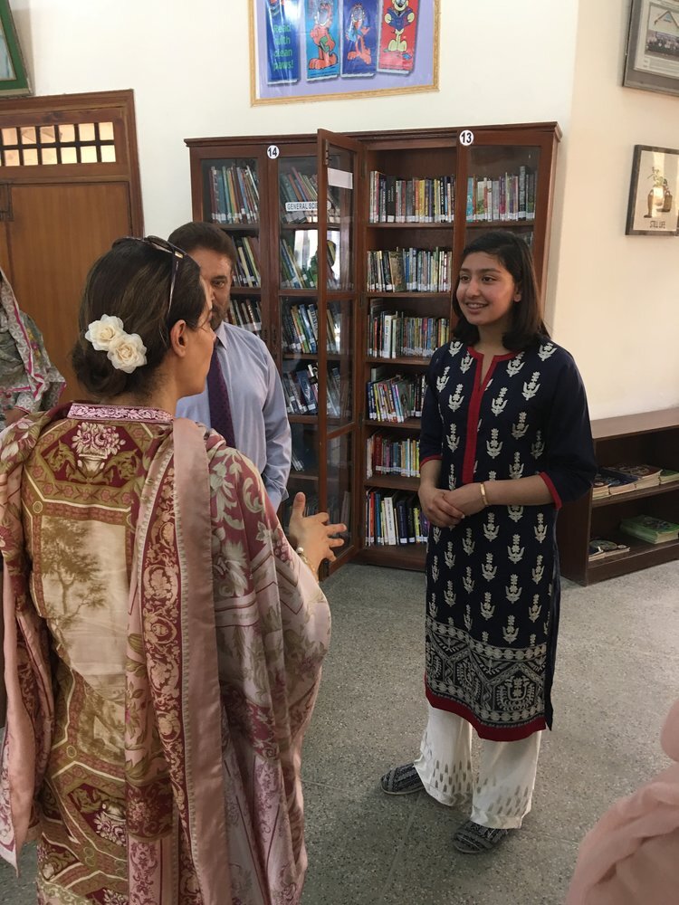  Zoha with Miss Iram Aamir of PAFWA in the first library, for students of all ages. 