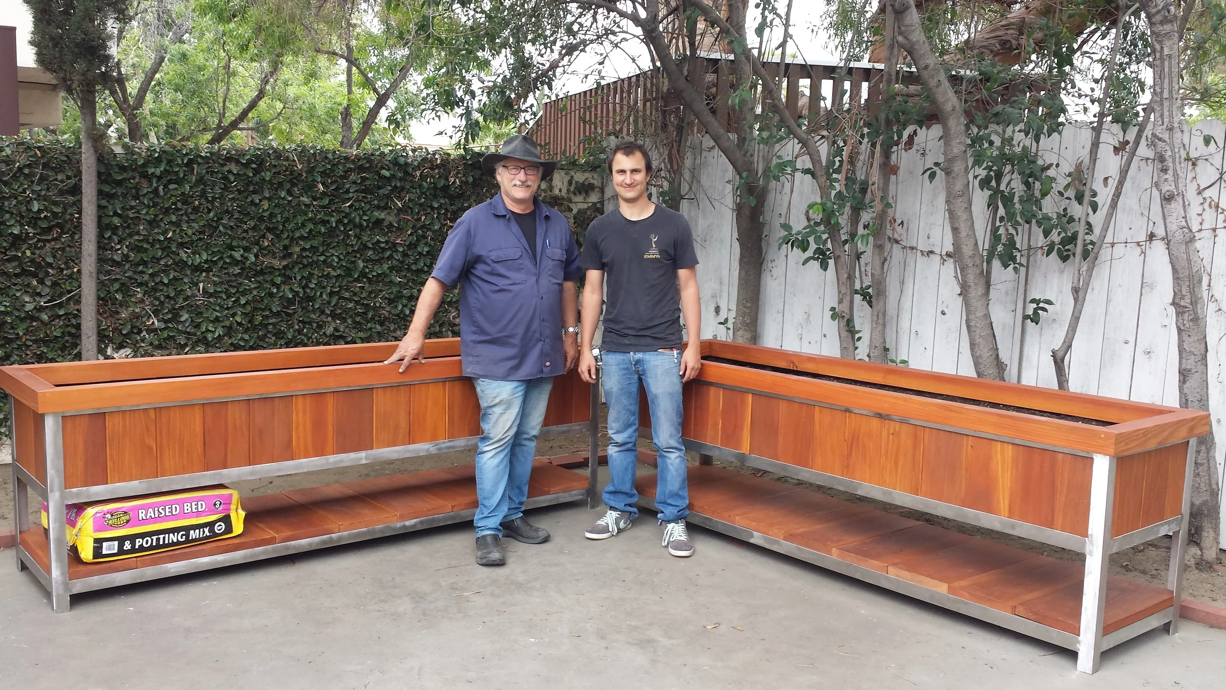 Stainless Steel and Redwood Planter Boxes