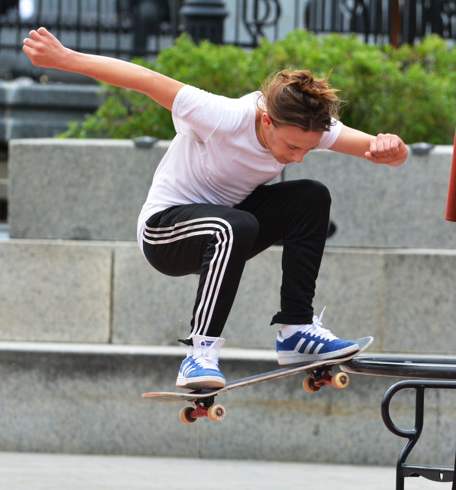 Jace Amell skateboards on Worcester Common June 8, 2017.