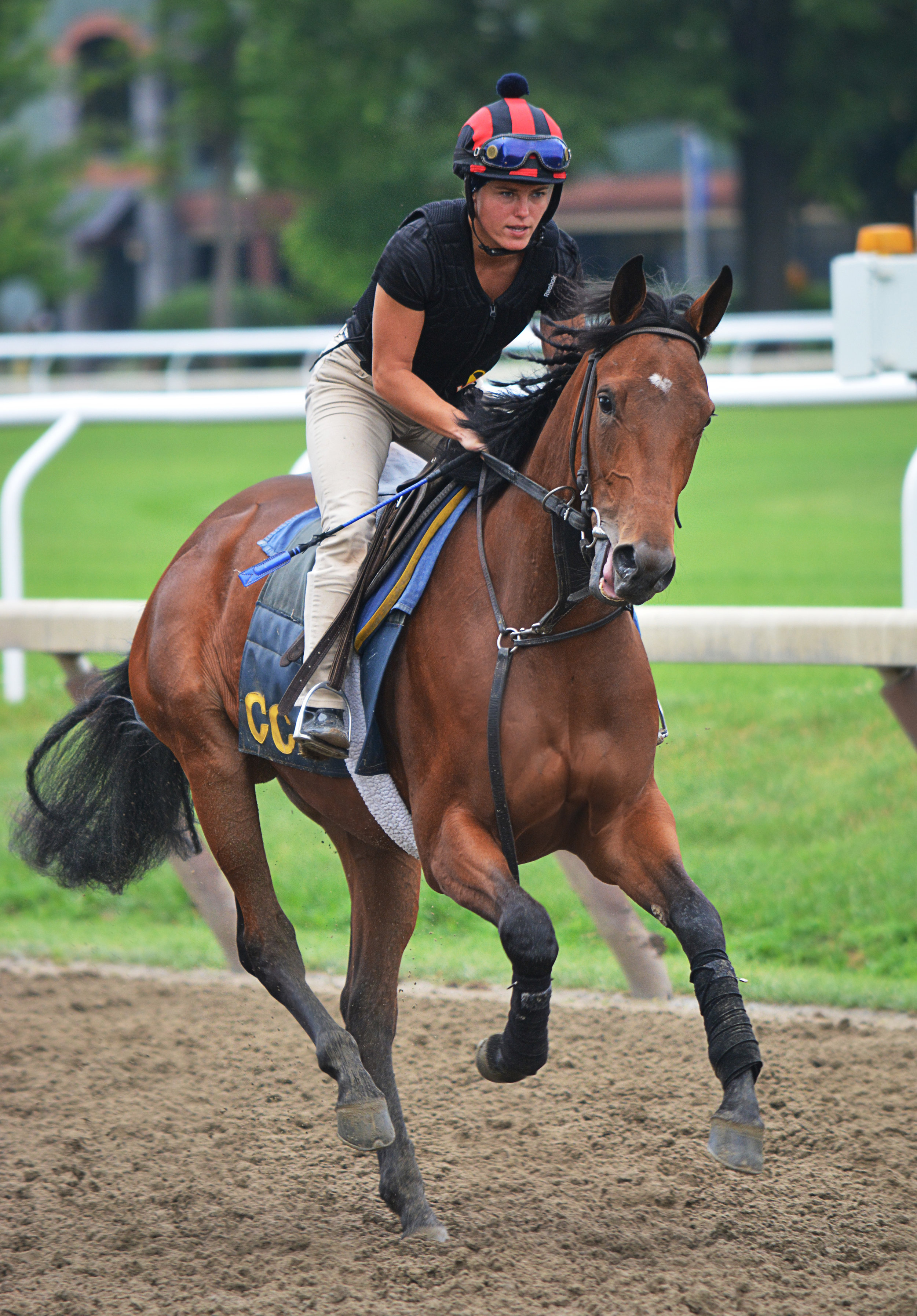 A jockey warms up during the off-season at the Saratoga Race Course June 17, 2017.