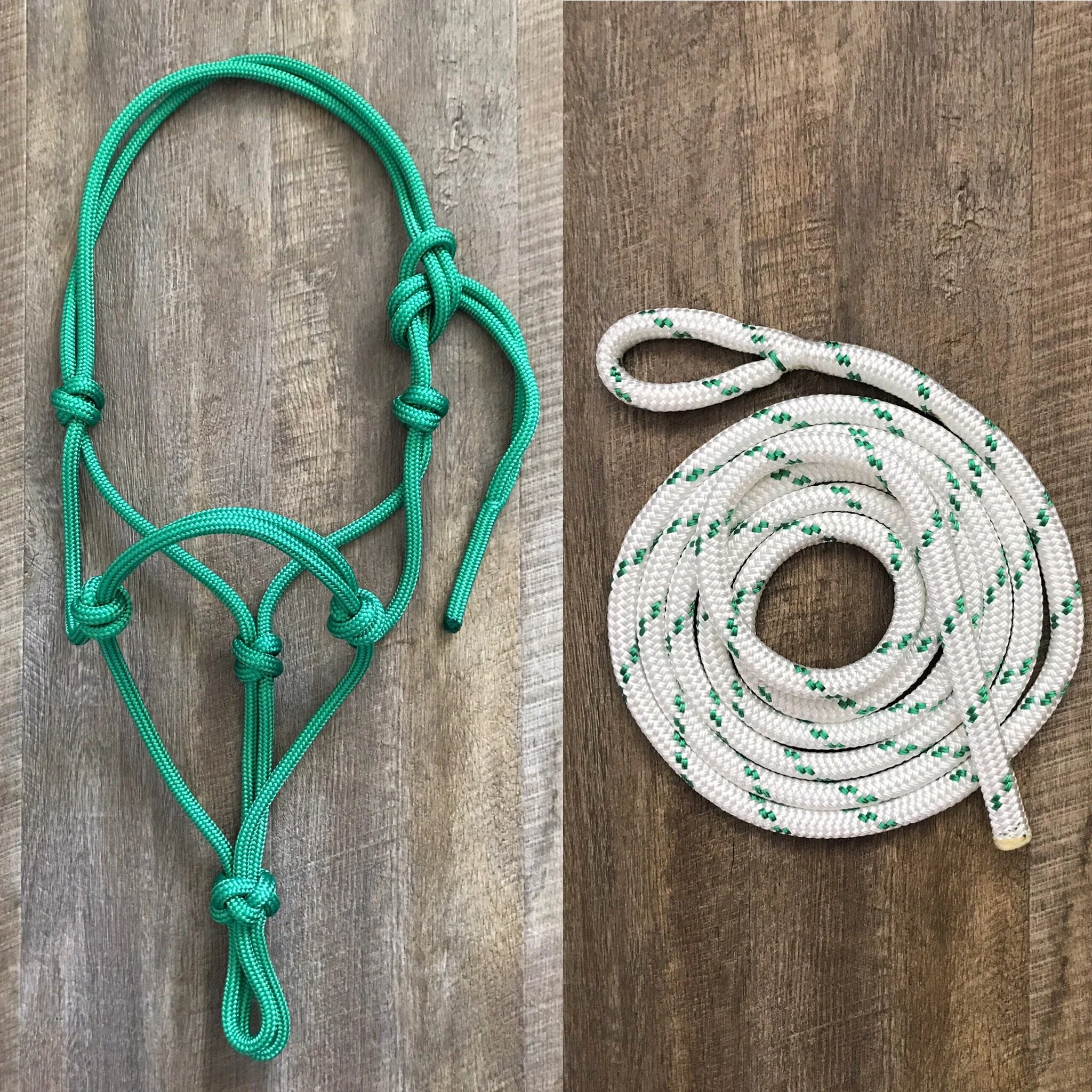GREEN HALTER &amp; WHITE WITH GREEN FLECK LEAD