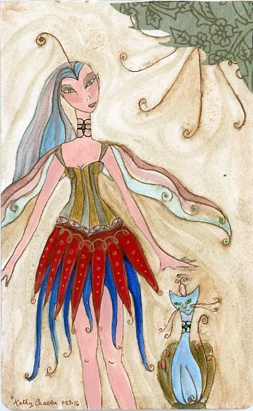Elven Dream Priestess & Puss by Kathy Crabbe