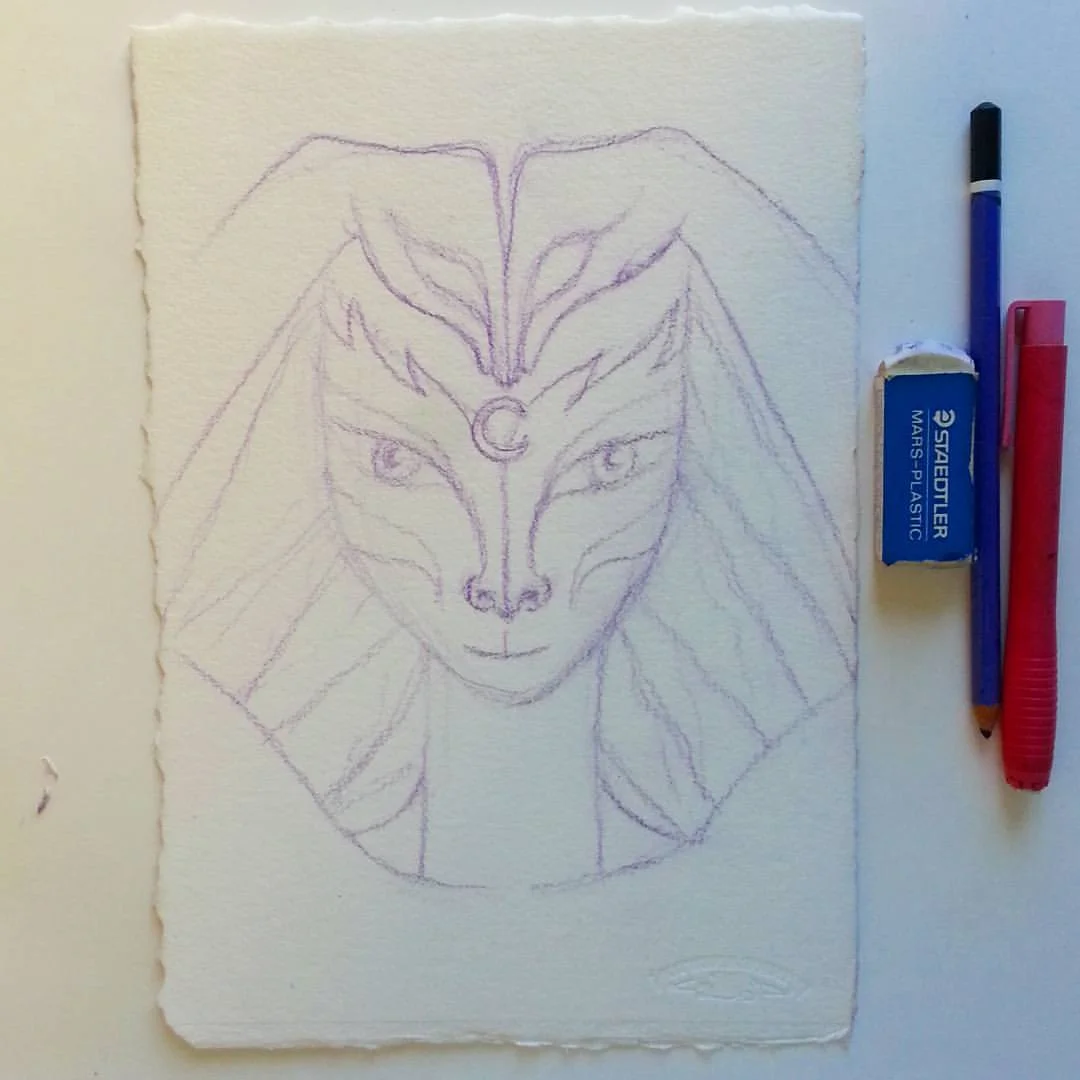 Sketch 1 of Egyptian Goddess 'Bast' by Kathy Crabbe