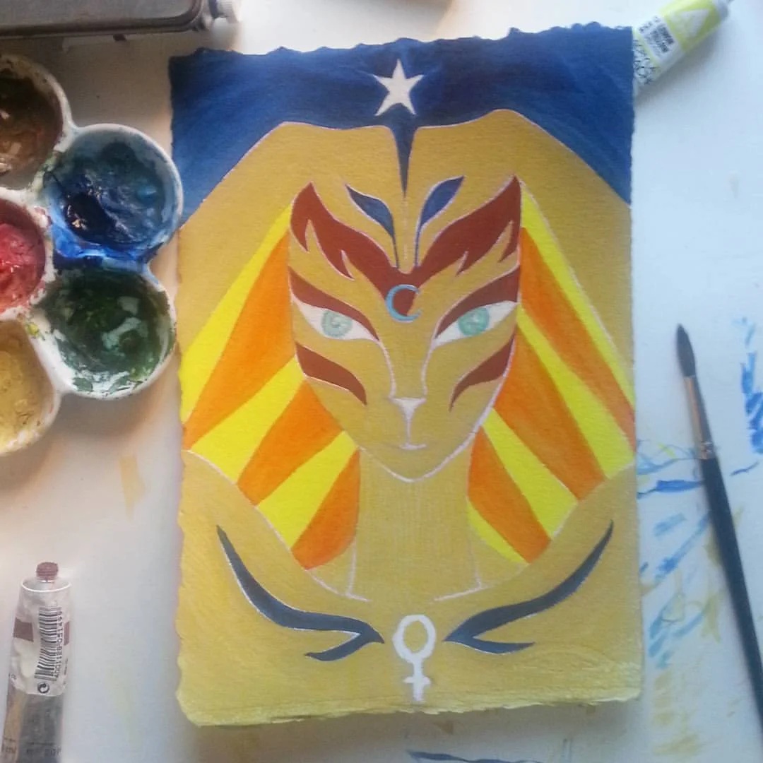 Sketch 3 of Egyptian Goddess 'Bast' by Kathy Crabbe
