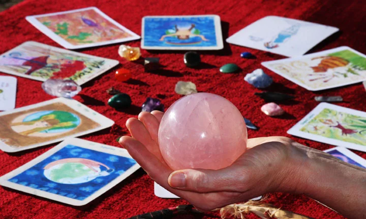 Oracle card spread using 4 of Kathy's handpainted decks