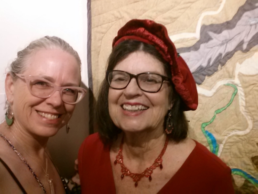 Me and Sharon Zorn-Katz in front of her quilt of Mexico as viewed from an airplane