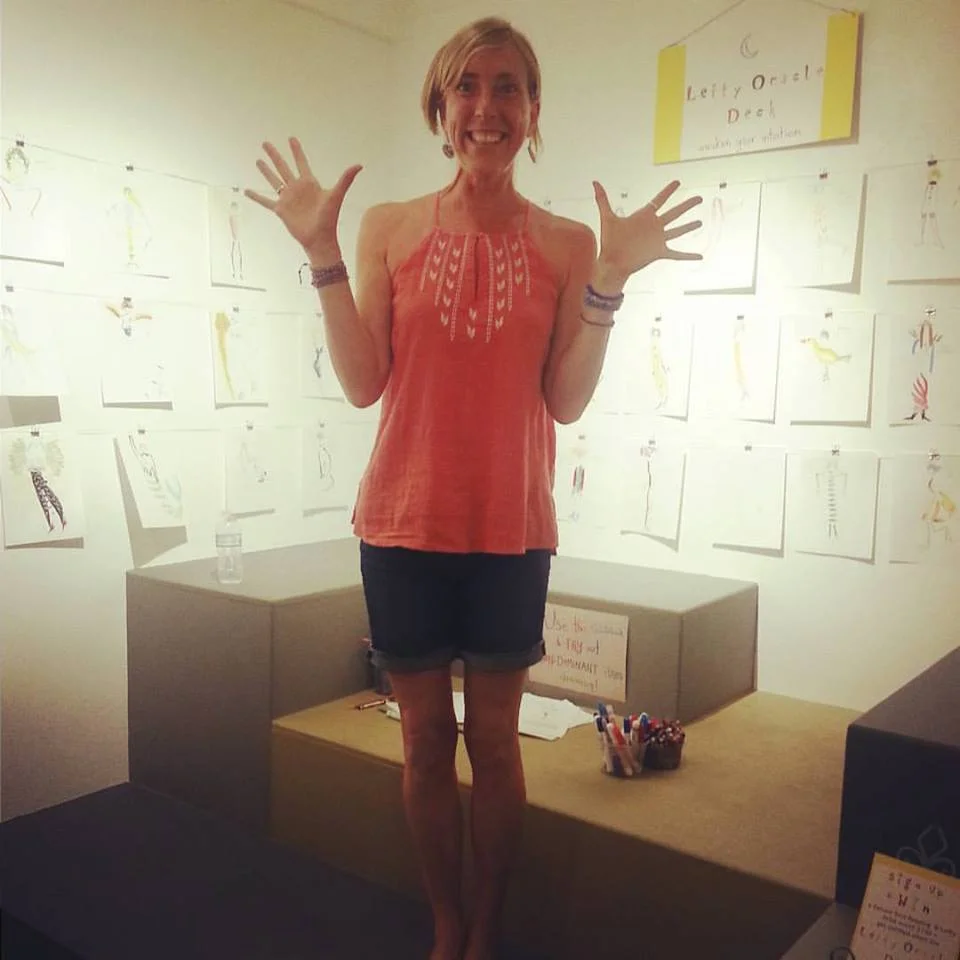 Jennifer posing as Lefty Oracle Card "Sexy Sunflower" at the Riverside Art Museum opening