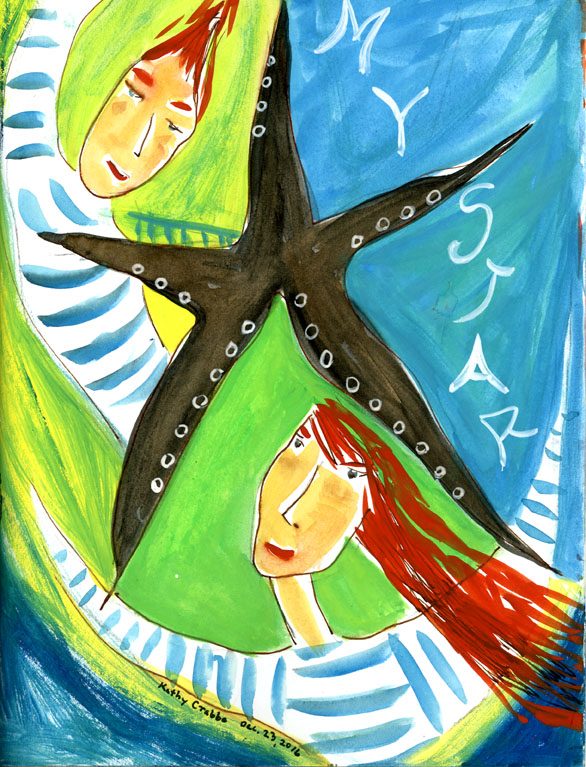 My Star (Space Twins) by Kathy Crabbe. Gouache on paper, 2016.