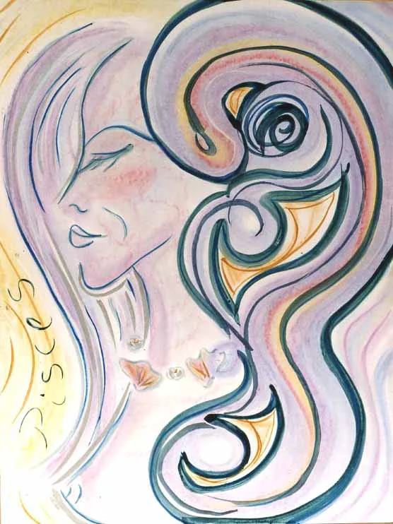 Pisces. Mixed media on board, 24 x 36 inches. © 1997 by Kathy Crabbe