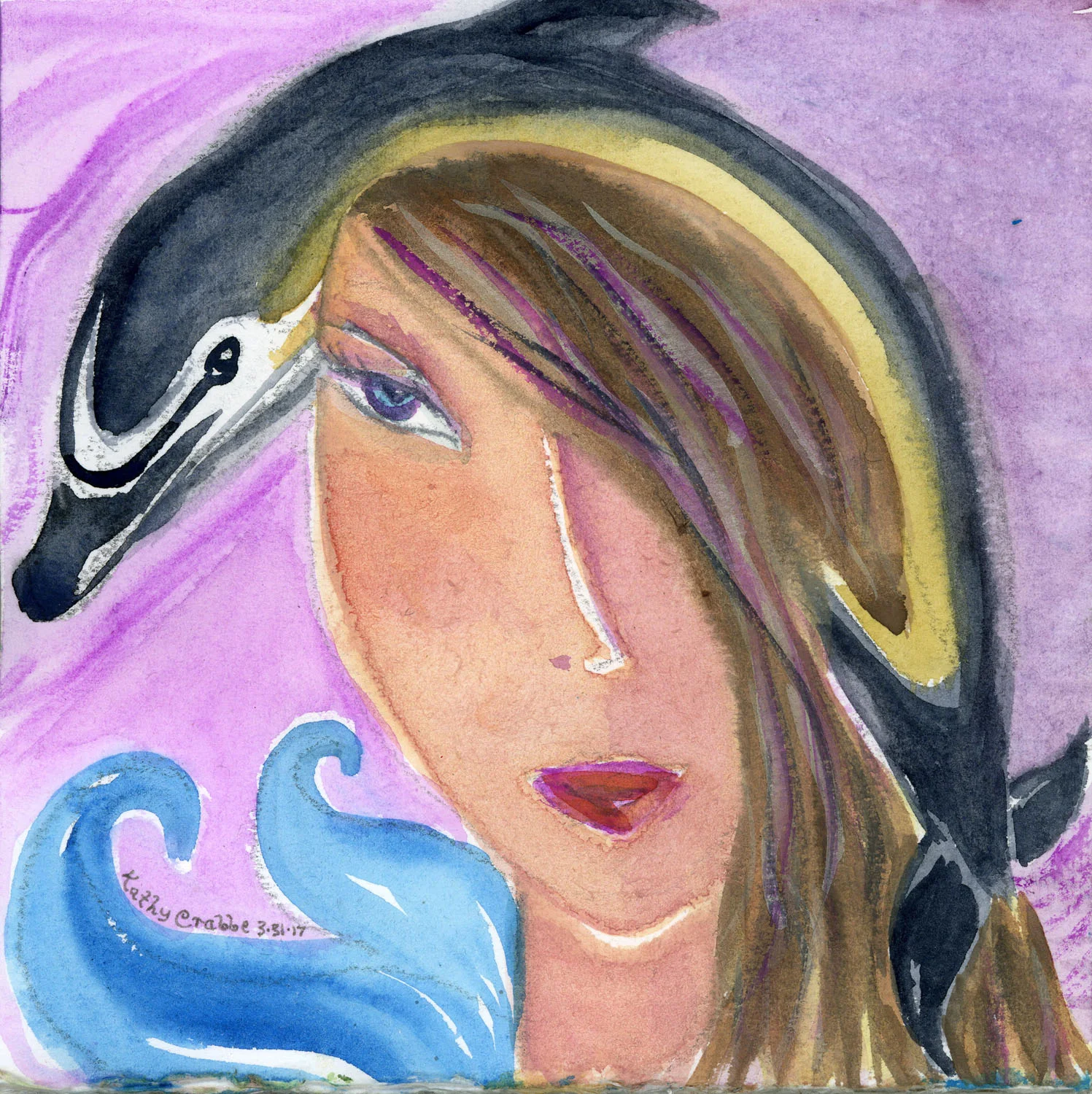 SoulSpeak: She had called her to him, her totem animal, her beloved dolphin, because she knew deep in her crystalline heart that truth and beauty were her destiny. She would not rest 'til her soul spoke Dolphin and she was ONE with her Beloved. Buy the original here.