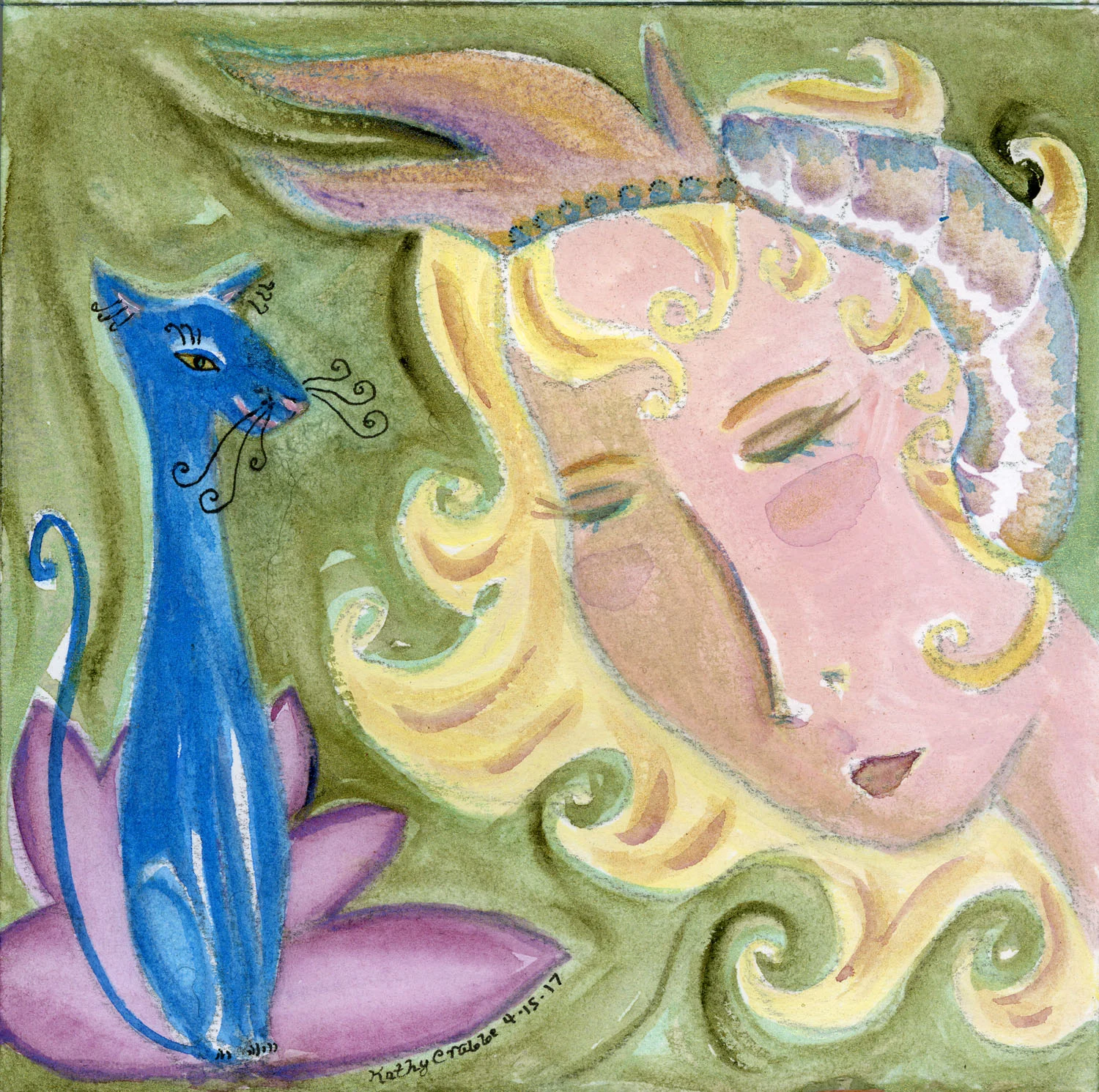 Fleur: With Blue Cat, her totem animal, by her side, she bloomed, like a pale, delicate fleur, enraptured by the sun, blessed by the rain and feted by the fairies.