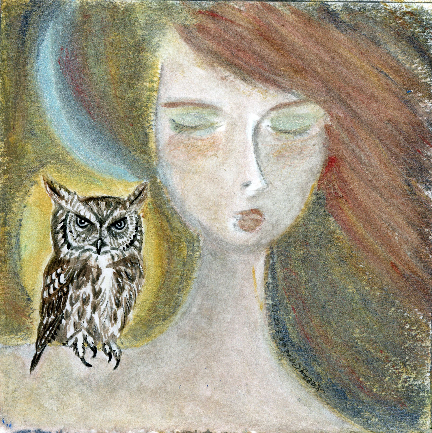Owl Magick: Aglow from the inside, with Moon shining bright, her Spirit Animal, the Owl guides by night. Buy a print here.