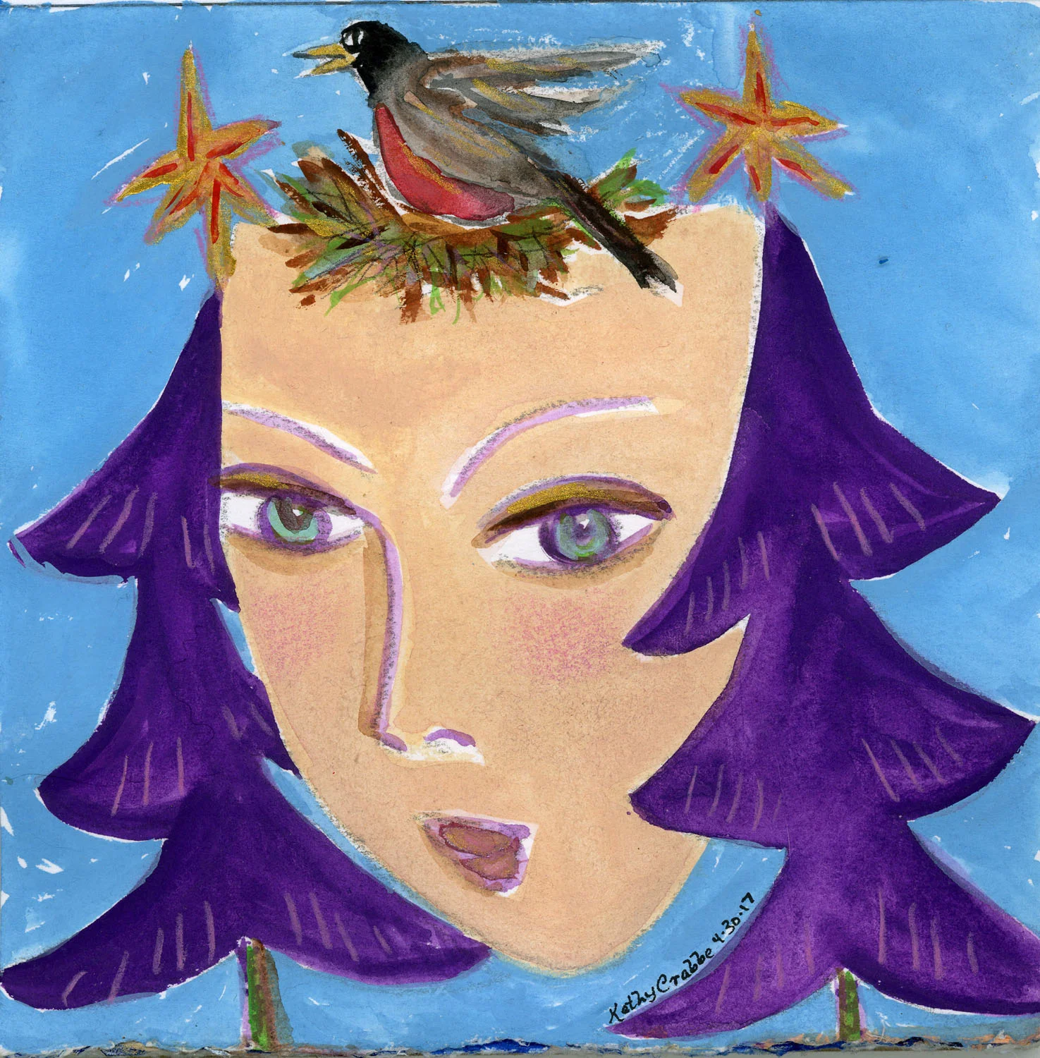 Robin Magick calls her name...berry red lips, heart and breast untamed. Gold stars remind her from whence she came for she too was magick, just the same. Buy a print here.