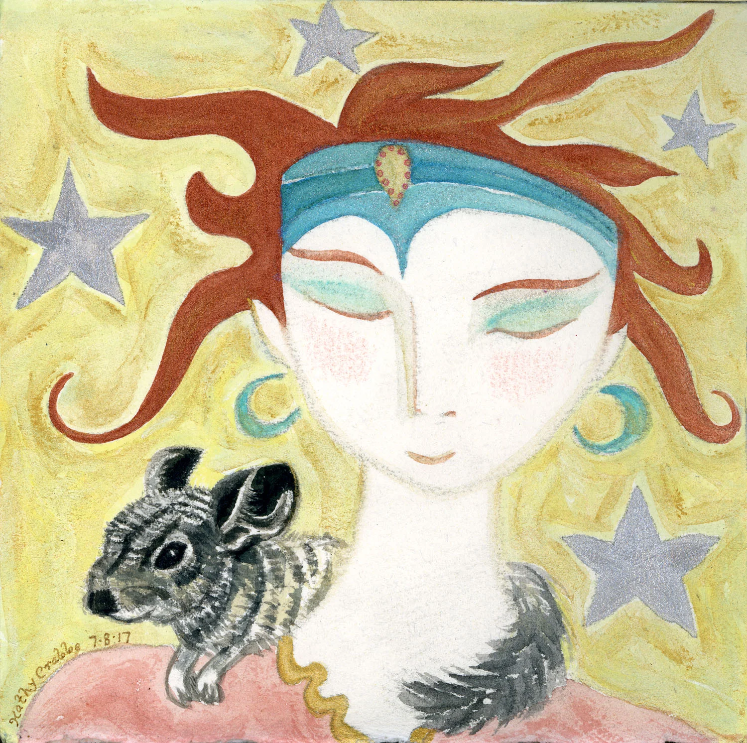 Chinchilla Luv: In the sweet close of day she shared her starry secrets with Chinchilla, her familiar who comforted her with a curious listening stillness that calmed her heart. Buy a print here.