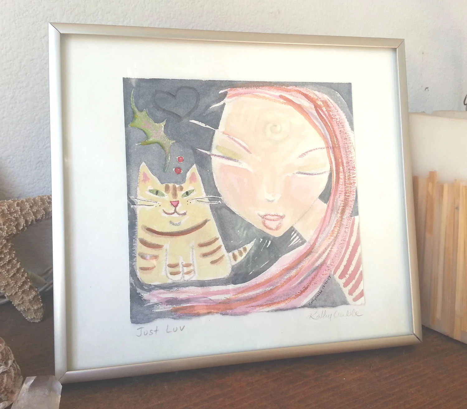 Kitty STriped with spiral print framed.jpg