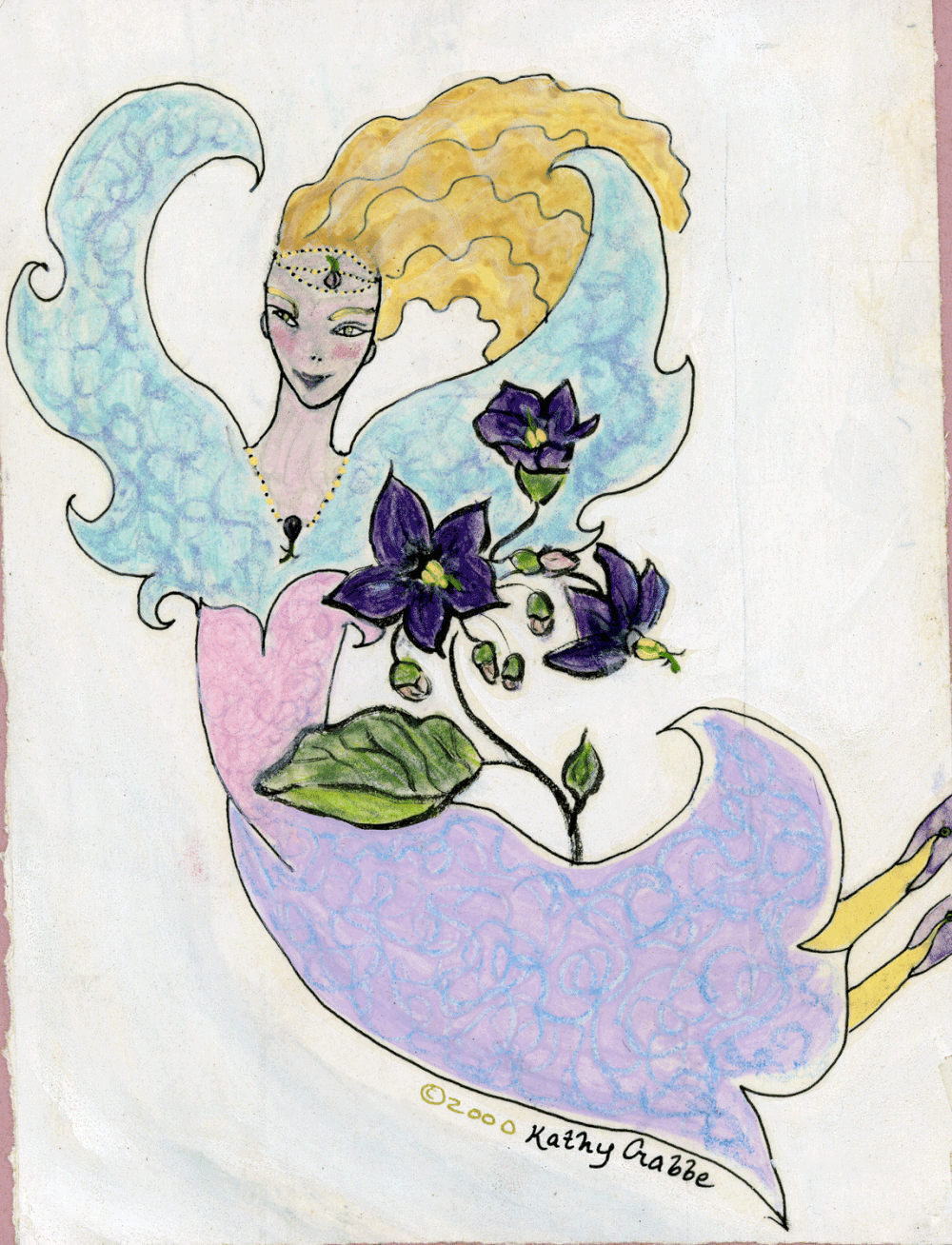 Original Purple Nightshade Fairy Watercolor Matted 8 x 10 — Kathy Crabbe
