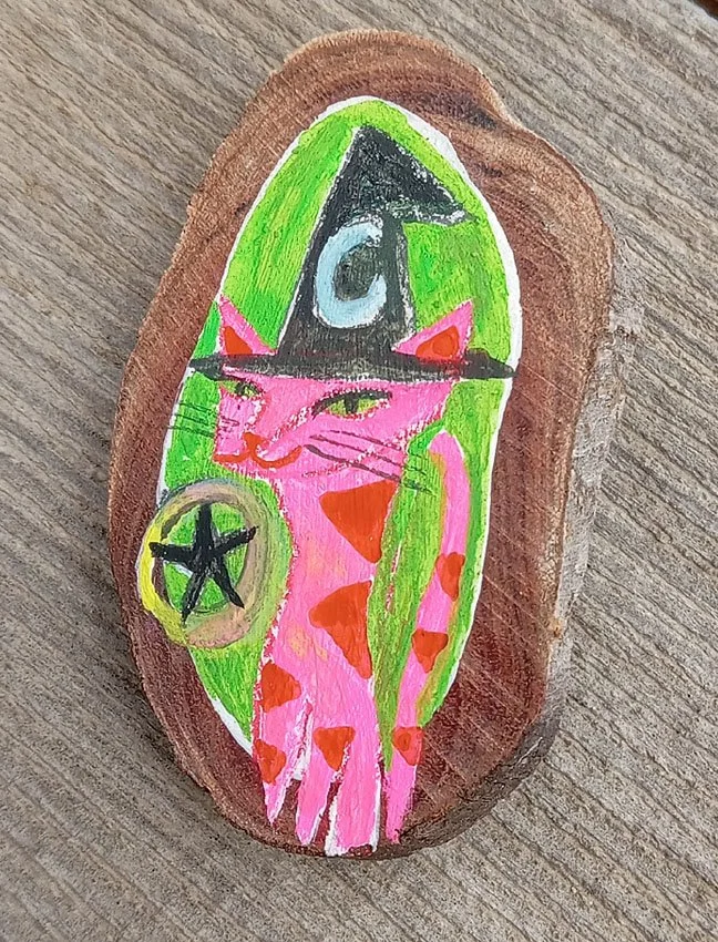 Wicca Cat Pin by Kathy Crabbe