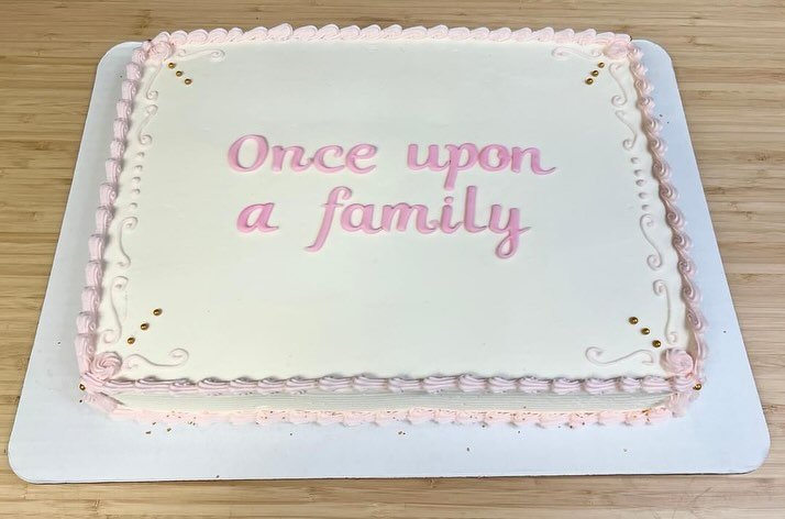 A sweet sheet cake for welcoming a new little one to a family! We love the simplicity of the pink and gold theme. 

 #johnsonvillecakes #wacocakes #cakesofwacotexas #cakesofmcgregor #cakesofwaco #adoptioncake #wacoadoption #onceuponafamily #wacofamil