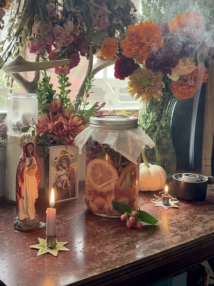 October field notes from a folk witch:

We&rsquo;ve started turning inward, clearing gardens, pulling roots, quiet prayer. Grateful for longer nights and ready to move in darkness.

We brewed up a few final remedies (fire cider, shrubs, salves). Whil