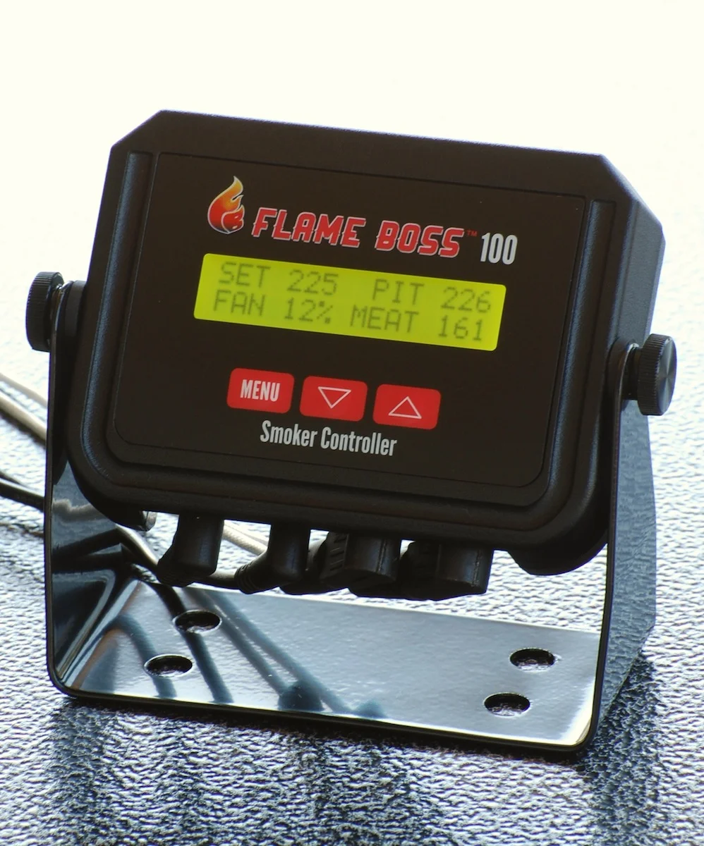 Flame Boss Flame Boss temperature controllers for charcoal grills and smokers make him a better pit master. Smoke tender and moist meat with precise and repeatable temperature control in your smoker the way nature intended – low and slow.
