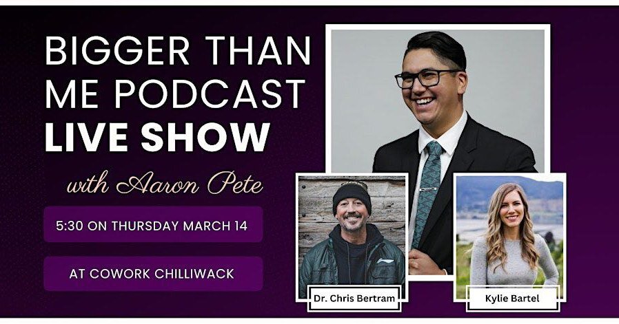 Coming up this Thursday evening at @coworkchilliwack is a great live podcast event. @biggerthanmepodcast is a local podcast that is getting bigger and better with each episode. The host, Aaron Pete, is a passionate, inquisitive host that will be  int