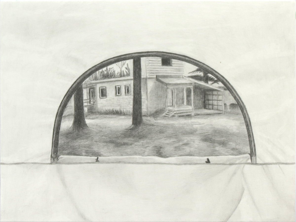   Impermanent Dwelling,  2021, Graphite on paper, 9 x 12 inches 