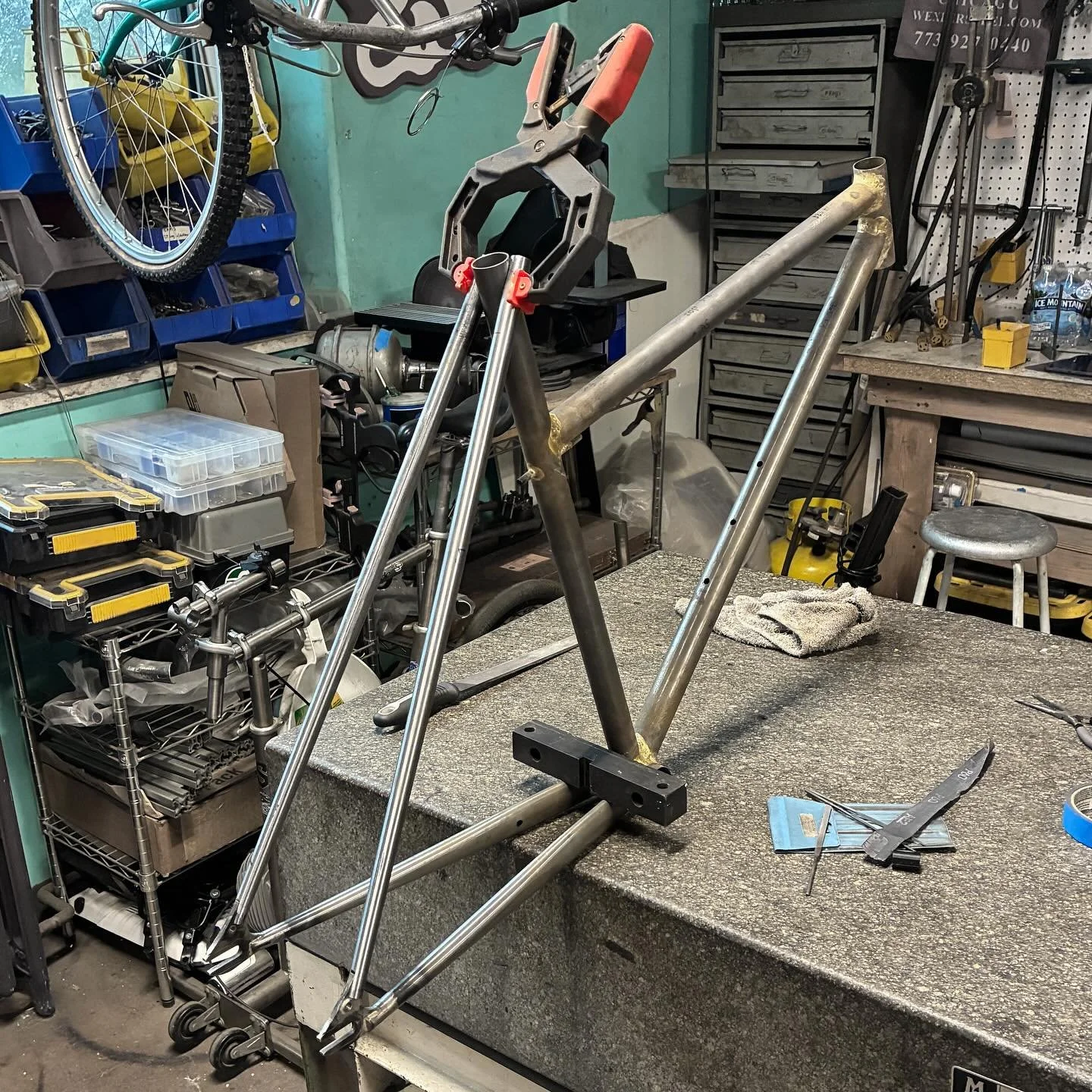 The seat stay to seat tube miter made easier with CAD calculations and a 3D printed guide. 
I used to do it by hand, eye, and filing.
-
#process #solidworks #3dprint