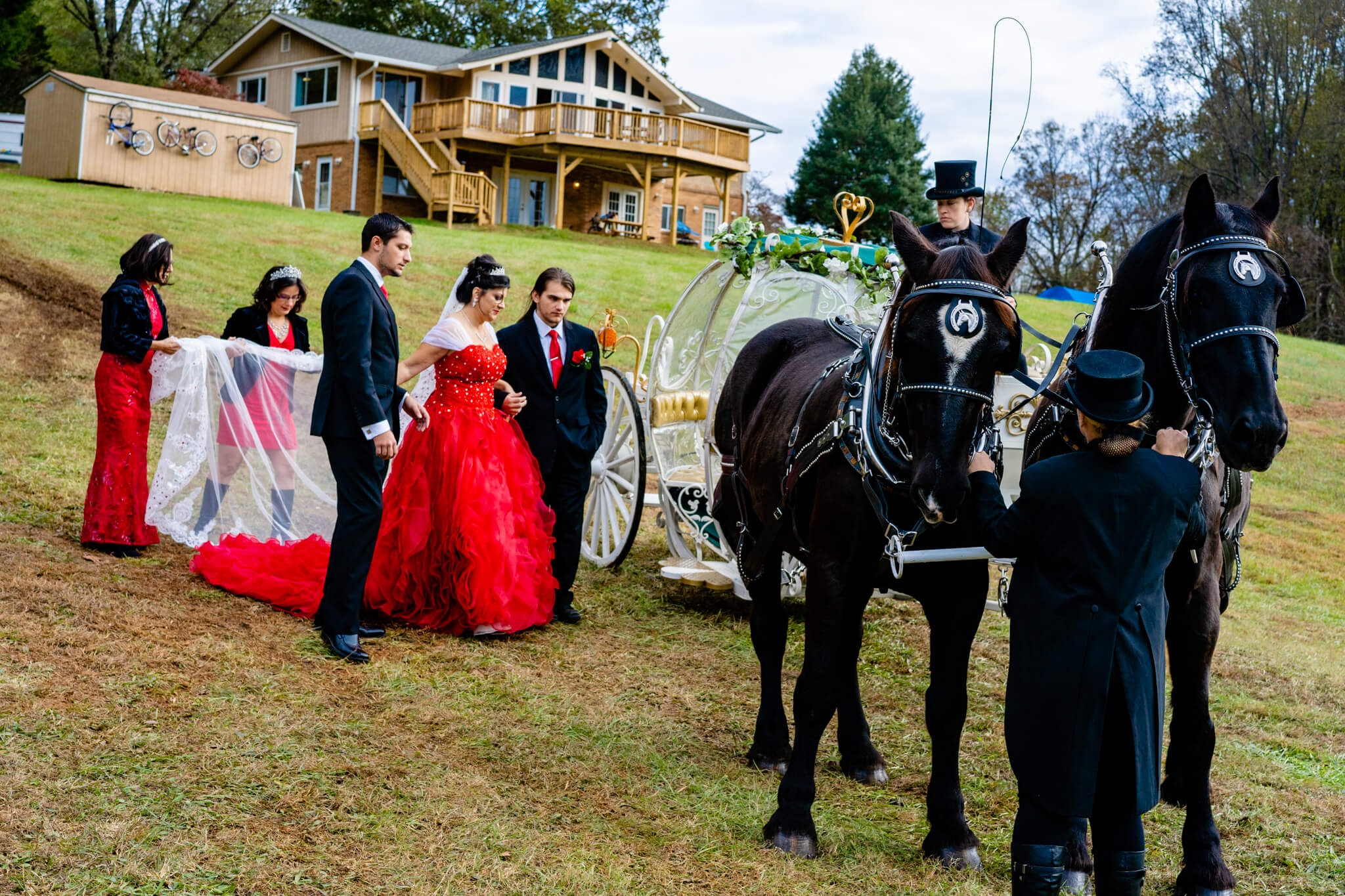Maria Scott Backyard Wedding Cinderella Carriage Red Wedding Dress Lakeside Horse Drawn Carriage Roses-8.jpg