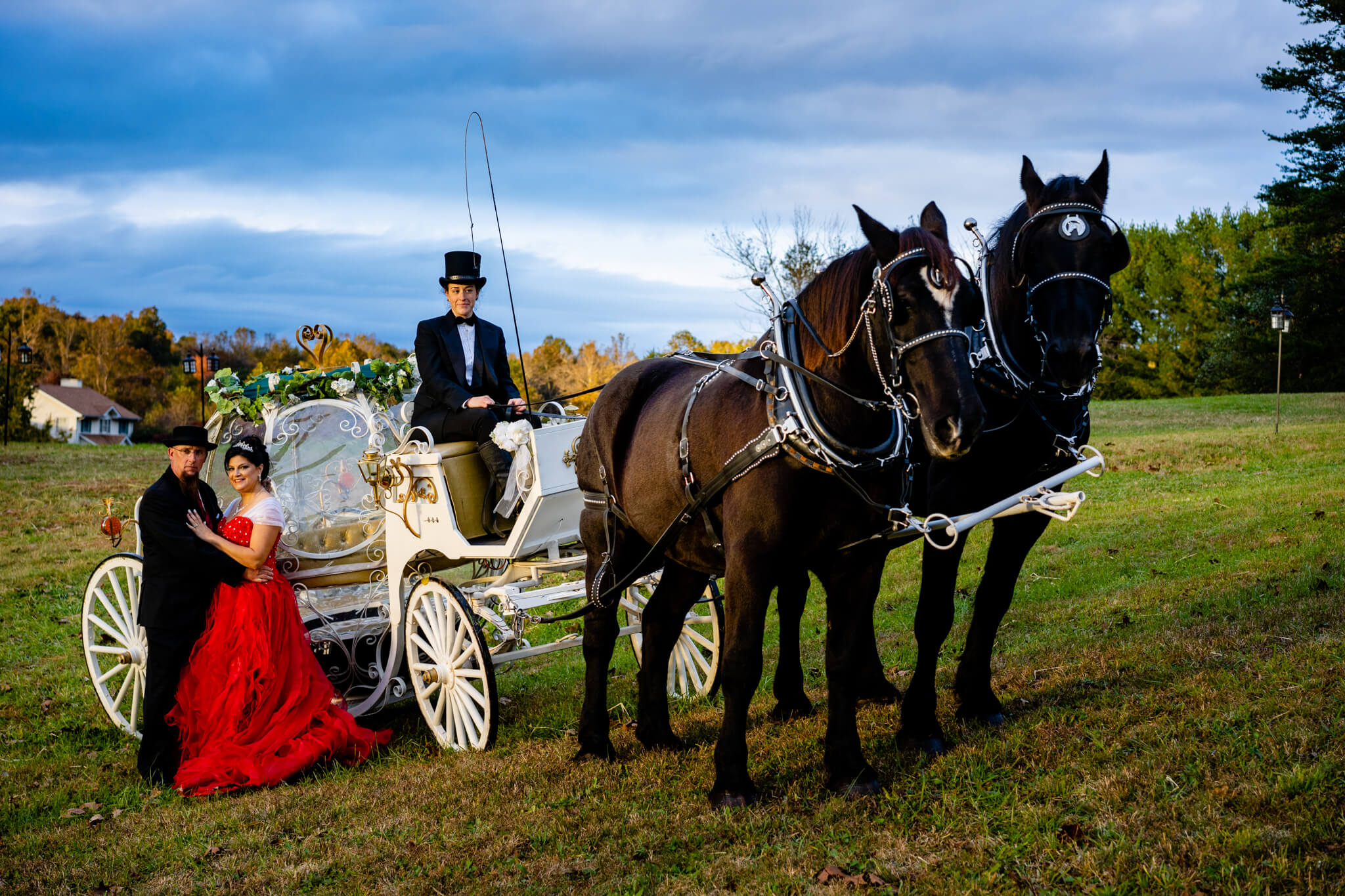Maria Scott Backyard Wedding Cinderella Carriage Red Wedding Dress Lakeside Horse Drawn Carriage Roses-18.jpg