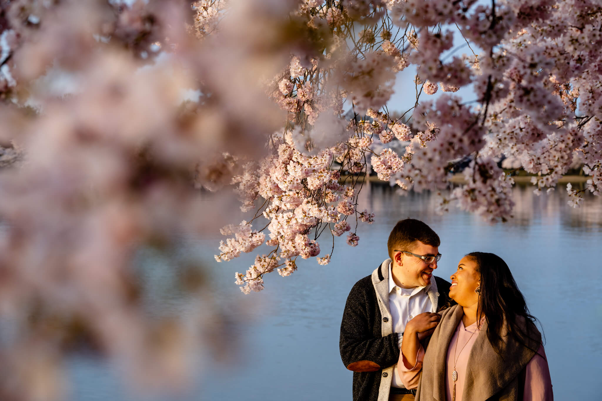 Liz Joe DC Cherry Blossom Engagement Tidal Basin Jefferson Memorial Washington Monument Engaged9.jpg