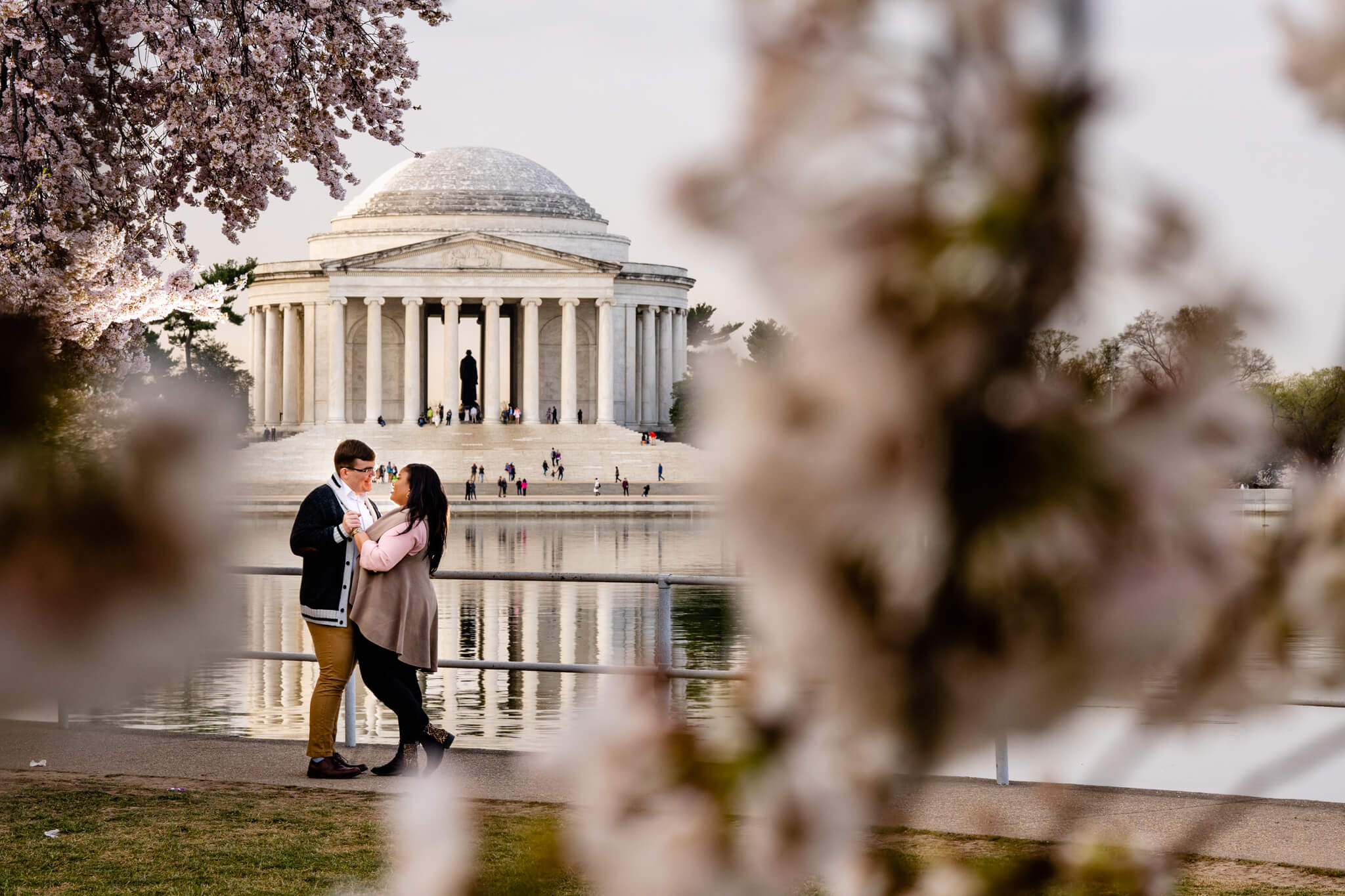 Liz Joe DC Cherry Blossom Engagement Tidal Basin Jefferson Memorial Washington Monument Engaged12.jpg