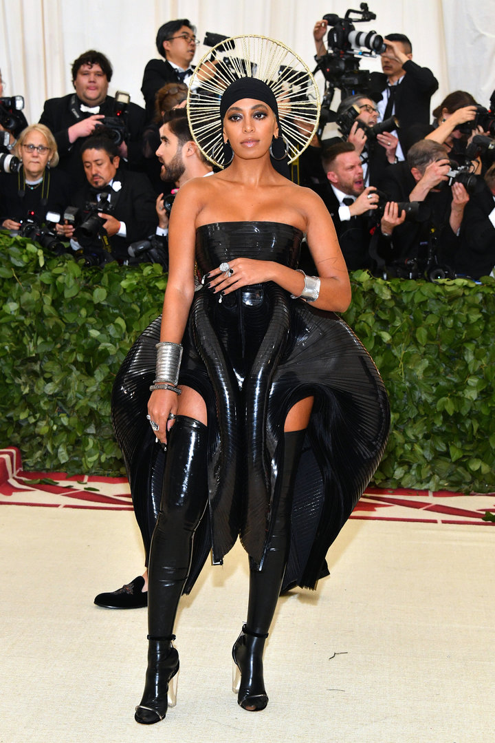 NEW YORK, NY - MAY 07: Solange Knowles attends the Heavenly Bodies: Fashion & The Catholic Imagination Costume Institute Gala at The Metropolitan Museum of Art on May 7, 2018 in New York City. (Photo by Dia Dipasupil/WireImage)